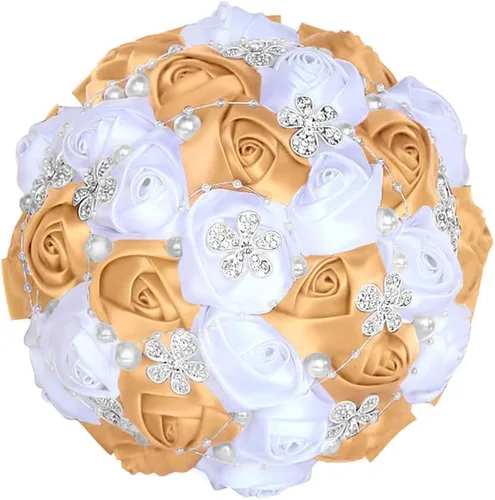 Miniatura 16 de Sharebeauty Ramo de novia de satén hecho a mano de 5.9 pulgadas, ramo de boda, ramo de flores artificiales, color azul claro + blanco W224