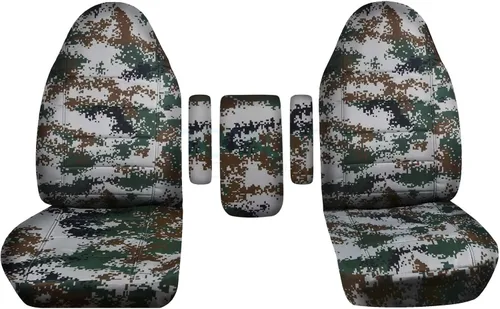 Miniatura 16 de Fundas para asientos y 3 fundas para reposabrazos de camiones Ford (Uno por asiento + Central) (16 impresiones, diseño de camuflaje), verde