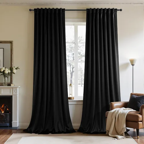 Miniatura 36 de Cortinas de terciopelo opacas para oscurecer la habitación de 63 pulgadas de largo para sala de estar, comedor, 2 paneles, privacidad pesada