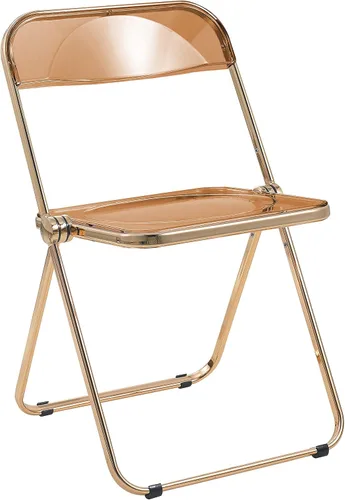 Miniatura 9 de LeisureMod Juego de 2 sillas plegables modernas de acrílico transparente Silla de escritorio con marco de metal dorado Cómoda silla decorativa