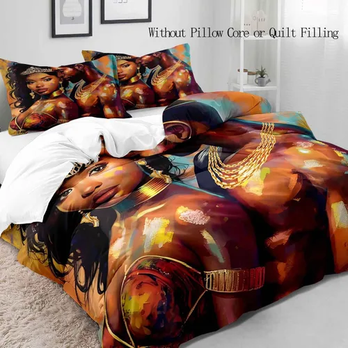 Miniatura 3 de LUVIVIHOME Juego de funda de edredón afroamericana de 2 piezas, pintura al óleo, arte negro sexy, mujer negra, hombre, afro-queen y king, regalos