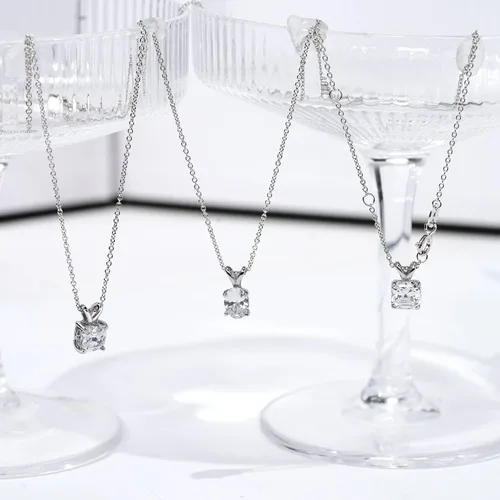 Miniatura 2 de Tienda Collection Platinum-Plated Sterling Silver Solitaire Pendant Neckalce made with Infinite Elements Cubic Zirconia, 16