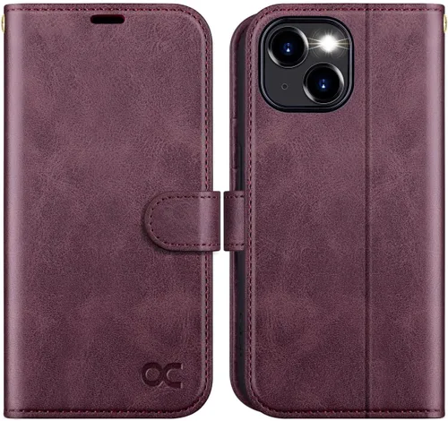 Miniatura 11 de OCASE Funda Cartera Compatible con iPhone 15, Funda Tipo Folio de Cuero PU con Tapa, con Portarjetas y Bloqueo RFID, Función Atril
