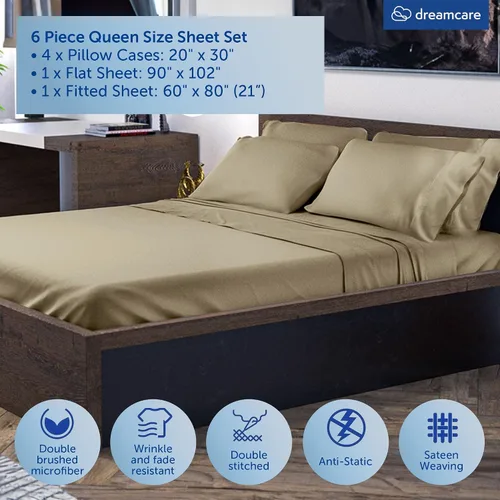 Miniatura 221 de DREAMCARE Juego de sábanas Queen – 6 piezas Sábanas de enfriamiento – hasta 15” Sábanas profundas tamaño Queen – Colección 2500 Supreme – Extra 03