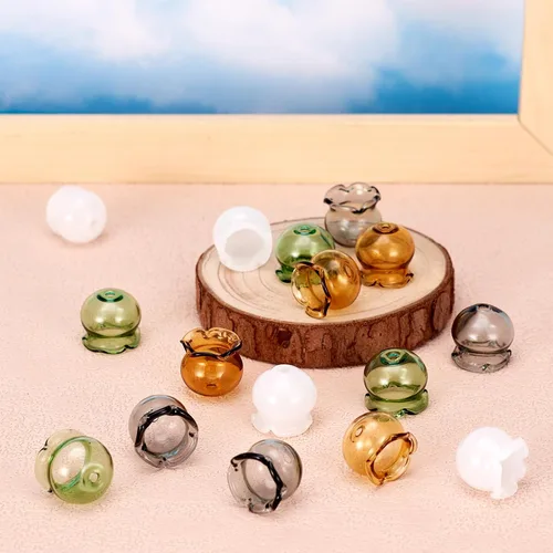 Miniatura 2 de FASHEWELRY 10 piezas Tapas de Flores de Vidrio Hechas a Mano Cuentas Florales de Cristal Transparentes en Forma de Trompeta Espaciadores de Flores a