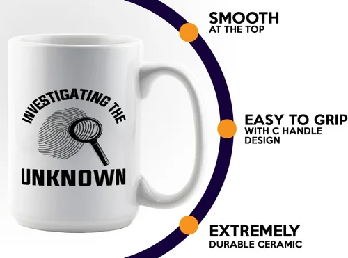 Miniatura 5 de Taza de café de detective de 15 onzas, color blanco - Investigando lo desconocido - oficial de policía policía patrulla detective sheriff aplicación