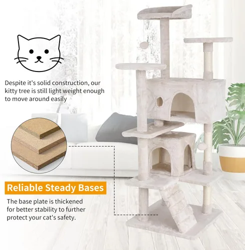 Miniatura 2 de Árbol alto para gatos, torre para gatos de 54 pulgadas, condominio grande para gatos escaladores, soporte de escalada con perchas superiores, casa