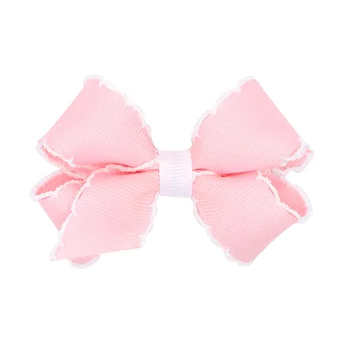 Miniatura 31 de Wee Ones - Lazo clásico de grogrén con borde de puntadas lunares para niñas, con clip para cabello WeeStay, borde en contraste, King, blanco