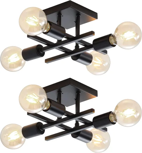 Miniatura 14 de Lámpara de techo industrial de 4 luces, semiempotrada, moderna lámpara de araña de níquel cepillado, lámpara de techo Sputnik con base de bombilla
