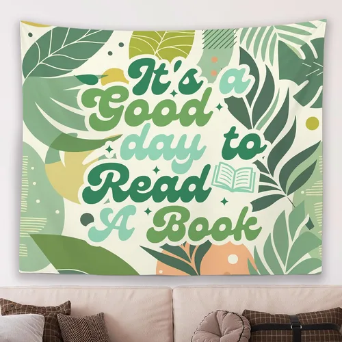 Miniatura 17 de MNASAIOO Tapiz de pared para colgar en el aula con texto en inglés "It's A Good Day to Read A Book", tapiz de pared para niños, amantes
