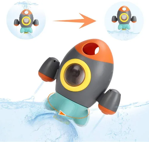 Miniatura 7 de Elovien Juguetes de baño para bebés, juguetes de bañera con forma de cohete espacial para niños pequeños, juguetes de agua con fuente giratoria