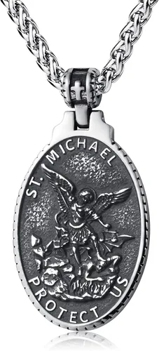 Miniatura 9 de Collar de San Cristóbal/Jorge/Miguel/Jesús/María para Hombre, Medallón de Santos Patrones, Joyería de Acero Inoxidable