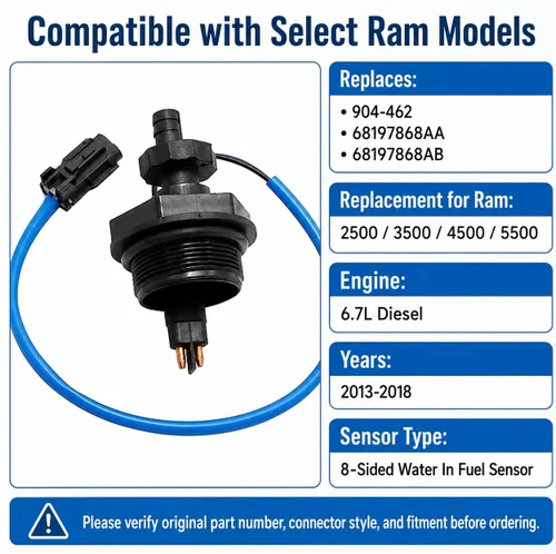 Miniatura 2 de Hoypeyfiy Sensor de Agua en Combustible, Sensor de Tipo de 8 Lados de Repuesto para Ram 2500 3500 4500 5500 6.7L