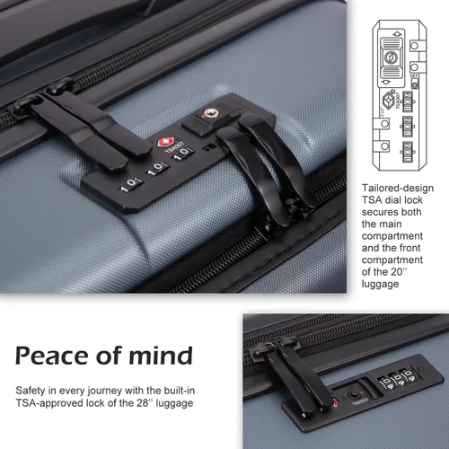 Miniatura 4 de COOLIFE Maleta de equipaje conjunto de ABS+policarbonato Spinner Trolley con bolsillo, compartimento. Bolsa para fin de semana.