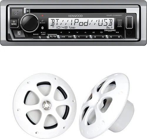 Kenwood KMR-D382BT Estéreo para automóvil y marino | Plus 1 KFC-1613MRW/W 6.5 pulgadas, 2 vías, coaxial, impermeable, altavoces marinos para