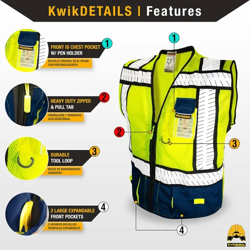 Miniatura 4 de KwikSafety - Chaleco de seguridad SHERIFF & SPECIALIST [Bolsillos de uso múltiple] Chaleco reflectante Clase 2 ANSI OSHA para hombres