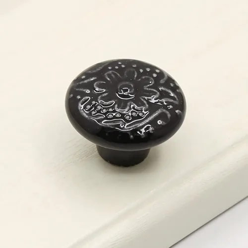 Miniatura 5 de HUAMULAN Paquete de 10 pomos de cerámica retro vintage para aparador, cocina, pétalos, tiradores de armario, cajón, base negra, placa trasera