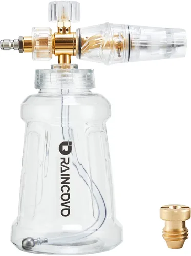 Raincovo Cañón de espuma para lavadora a presión, cañón de espuma Snow Clear para lavado de autos, filtro de acero inoxidable, boquilla ajustable