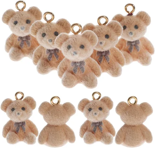 EXCEART 10 Uds. Mini oso pendiente colgante encantos dulces 3d uñas encantos pulsera artesanía joyería collar de resina animal marrón claro Dibujos