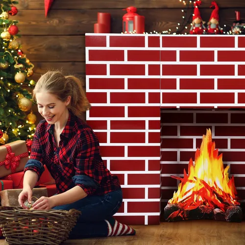 Miniatura 5 de Juego de 15 piezas de cartón navideño para chimenea, chimenea de cartón con fuego falso, bloques de tablero de tarjetas de llama falsa para Ladrillo