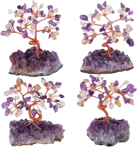 Miniatura 6 de mookaitedecor Árbol de cristal de citrino y amatista con base de cristales de amatista Bonsái para riqueza y suerte Morado y amarillo
