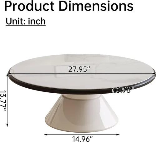 Miniatura 2 de Mesa auxiliar redonda con aspecto de mármol sintético, mesa central blanca con pedestal estable, mesa de comedor moderna de vidrio templado