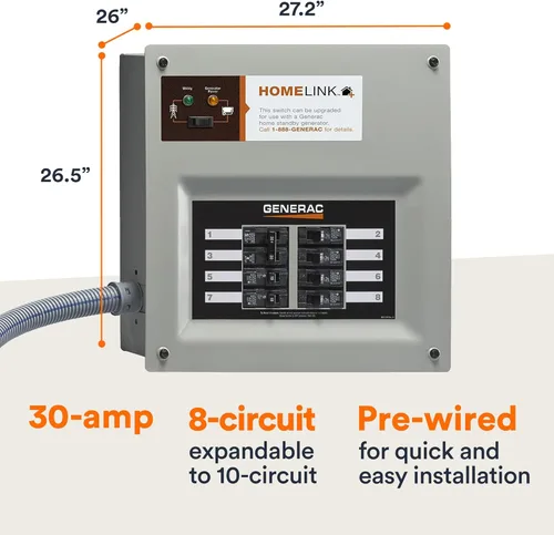 Miniatura 6 de Generac HomeLink - Interruptor de transferencia de generador portátil de 30 amperios, interruptor de transferencia manual actualizable, 8-10