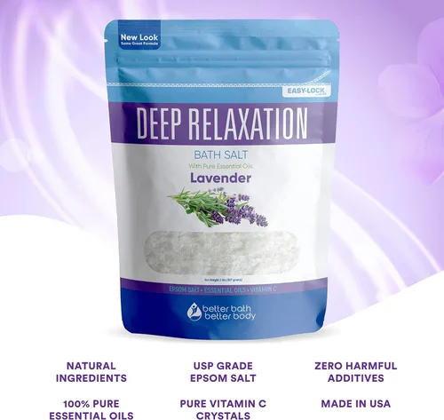 Miniatura 8 de Sal de baño de relajación profunda, 32 onzas, sal de Epsom con aceite esencial de lavanda natural más vitamina C en bolsa sin BPA con sello fácil