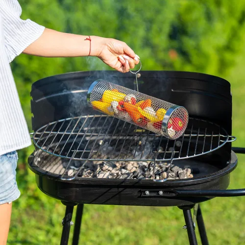 Miniatura 5 de MODAURA 2 piezas de cestas de parrilla enrollables para parrilla al aire libre, accesorios para Big Green Egg - El set incluye tenedor, gancho