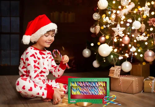 Miniatura 7 de Bastones de caramelo de Navidad, sabor afrutado multicolor arcoíris, envueltos individualmente (paquete de 48)