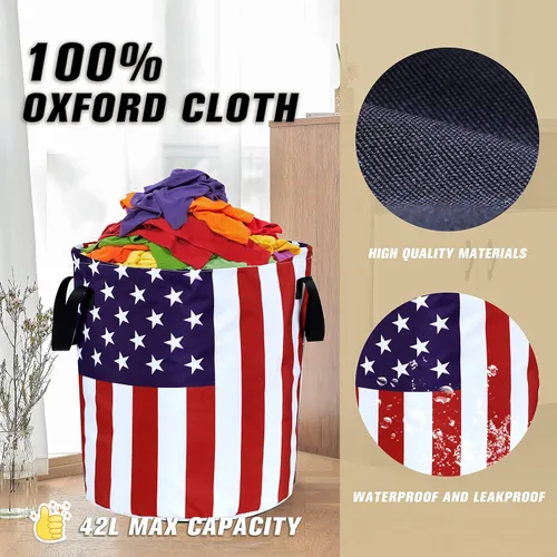 Miniatura 5 de Cesta plegable de tela Oxford con bandera estadounidense, divertida bolsa de lavandería, cesta de almacenamiento de ropa, organizador para baño
