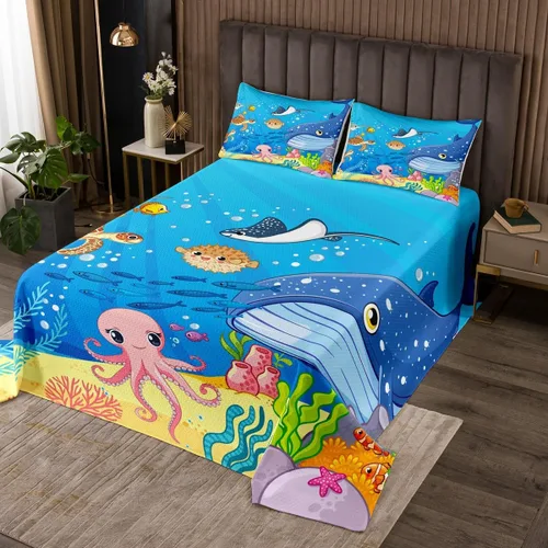 Miniatura 11 de Manfei Colcha de flores de cerezo tamaño individual, juego de colcha de cielo estrellado de nubes de luna, decoración de habitación para niñas