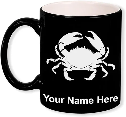 Miniatura 10 de LaserGram Taza de café redonda de cerámica de 11 onzas, cangrejo, grabado personalizado incluido (azul oscuro)