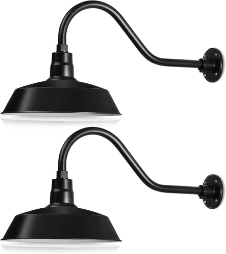 Miniatura 34 de 14 pulgadas. RLM Warehouse - Pantalla con brazo de cuello de cisne y bombilla Led A19 5000K de 9W Galvanizado (paquete de 2)