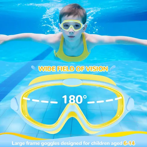 Miniatura 6 de Supertrip Gafas de natación para niños, paquete de 2 gafas de natación con protección UV antivaho para niños de 6 a 14 años Rosa azul+azul cielo