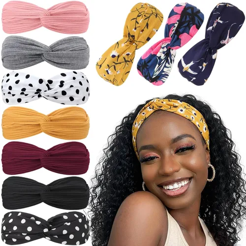 Miniatura 9 de DRESHOW - Paquete de 10 diademas para mujer con diseño entrecruzado vintage, estilo bohemio, trenzadas, elásticas, accesorios para el cabello