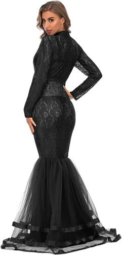Miniatura 6 de ZIUMUDY Elegante vestido de maternidad transparente de encaje para sesión de fotos manga larga tul tutus vestido maxi de accesorios para fotos