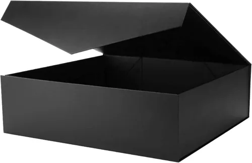 Caja negra extragrande para padrino de boda con tapa, 16.3 x 14.2 x 5 pulgadas, magnética para ropa y regalos grandes (negro mate)