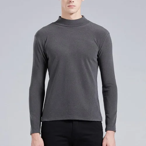 Miniatura 2 de Suéter de manga larga de cuello alto para hombre corte delgado térmico forro polar algodón capa base