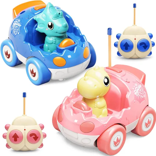 Kidz do Paquete de 2 Coches de Control Remoto de Dinosaurio Rosa, Regalos de Navidad y Cumpleaños para Niñas de 2 3 4 5 Años, Coche RC de Dinosaurio