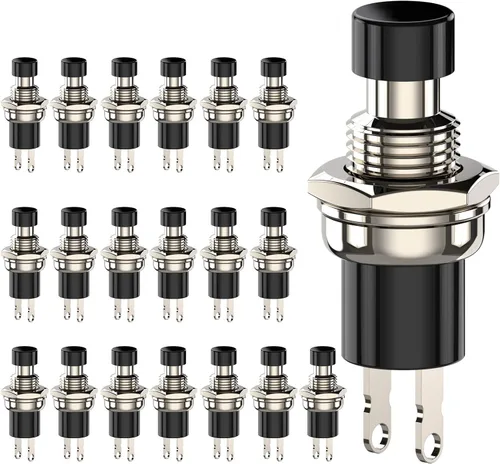 Miniatura 8 de Interruptor de botón momentáneo, 1A 250VAC SPST Mini interruptores de botón cerrado normal (NC) tapa negra y roja - 20 piezas
