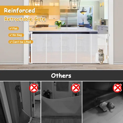 Miniatura 3 de Puerta retráctil extra ancha reforzada de 90 pulgadas para bebés con puerta para gatos, puertas retráctiles de 33 pulgadas de alto para perros Blanco