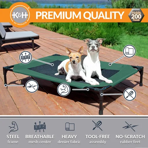 Miniatura 2 de K&H Pet Products Cuna para mascotas original, cama elevada para perros, malla verde/negra, mediana, 32 x 25 x 7 pulgadas