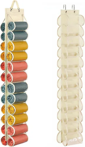 Miniatura 7 de Lirex Organizador de almacenamiento de leggings de yoga con 24 bolsillos, organizador plegable de tela Oxford para colgar en el armario, camisas
