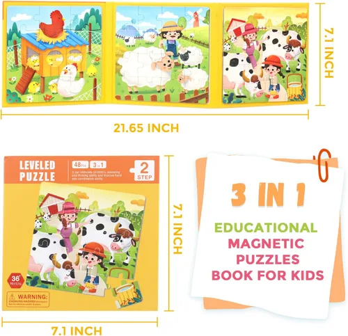 Miniatura 4 de Rompecabezas magnéticos para niños pequeños de 1 a 3 años, 3 en 1, divertido rompecabezas de granja, rompecabezas de viaje para niños, juguete