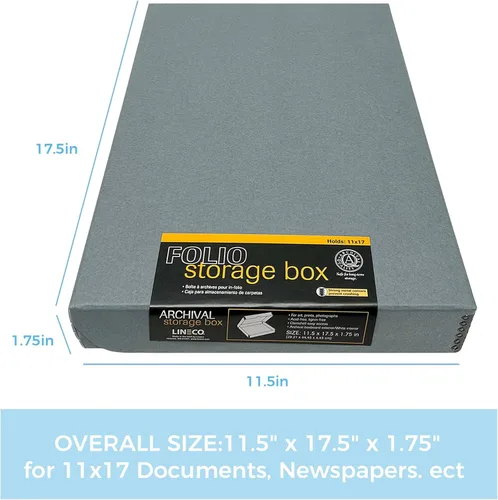 Miniatura 2 de Lineco Caja de Almacenamiento de Folio, Diseño de Concha de Almeja con Borde de Metal. 11.5 x 17.5 x 1.75 Pulgadas, Cartón de Archivo, Conserva Gris