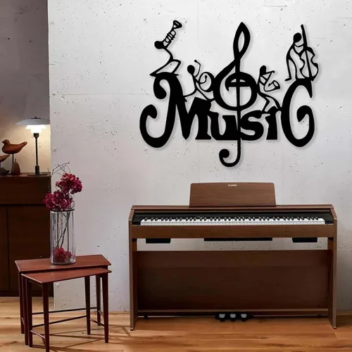 Arte de pared de metal, notas musicales, decoración de pared musical, letreros para decoración de pared, decoración de pared, arte de pared Negro