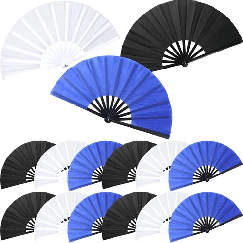 Beeveer 15 ventiladores de mano plegables grandes para baile de línea, chino Kung Fu Tai Chi Clap Raves fanáticos para hombres y mujeres festivales,