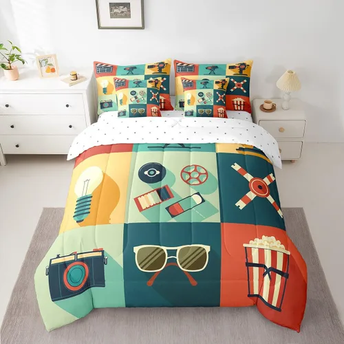 Miniatura 10 de Erosebridal Juego de ropa de cama de cassette vintage de los años 80 y 90, juego de edredón de 7 piezas para niños y adultos, retro, amarillo