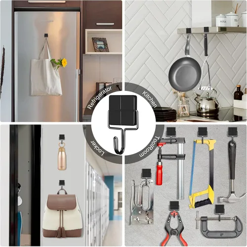 Miniatura 6 de MAGTSMEI Ganchos magnéticos negros resistentes, ganchos magnéticos de neodimio fuertes para refrigerador, imán de refrigerador con gancho